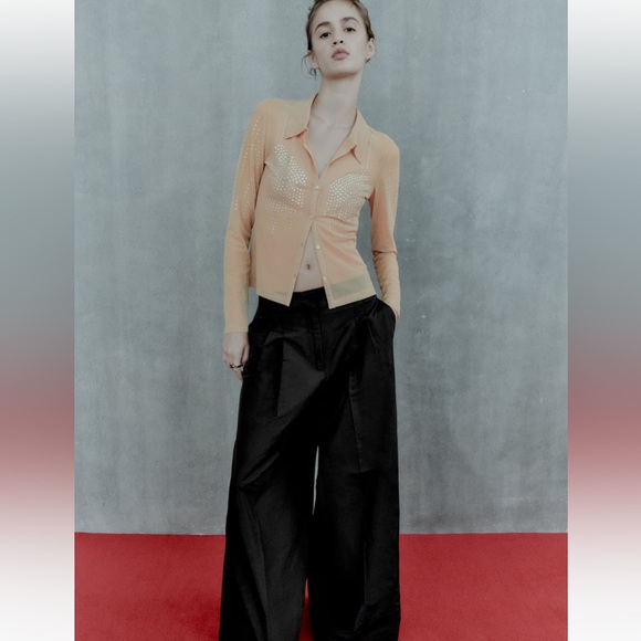 ZARA RHINESTONE TULLE SHIRT - Picture 8 of 12